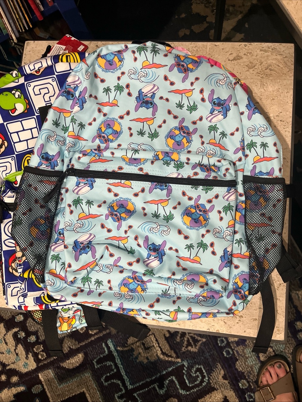 Old Navy Light Blue Stitch Swim Print Kids Backpack